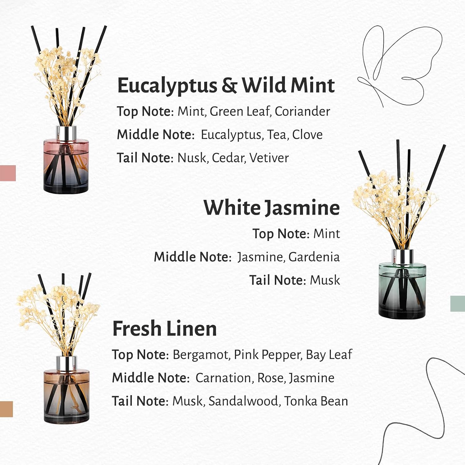 3 Pack Reed Diffuser Set Fresh - Home Fragrance Fresh Linen avis et prix