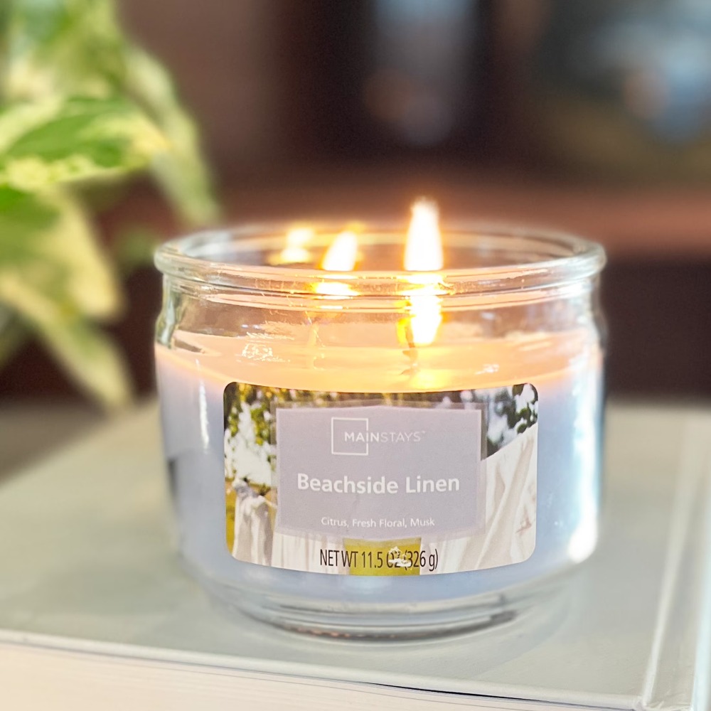Large Blue 3-Wick Glass Jar Ca - Home Fragrance Fresh Linen avis et prix