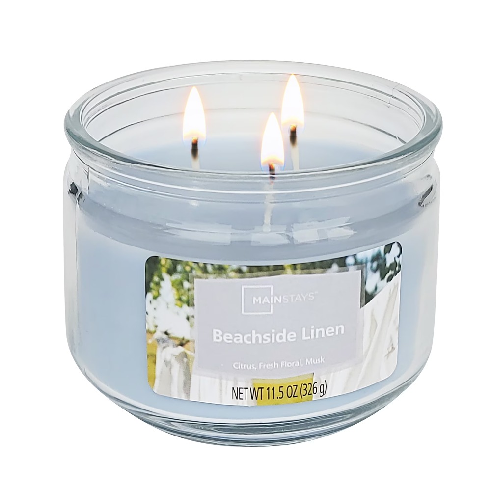Large Blue 3-Wick Glass Jar Ca - Home Fragrance Fresh Linen avis et prix